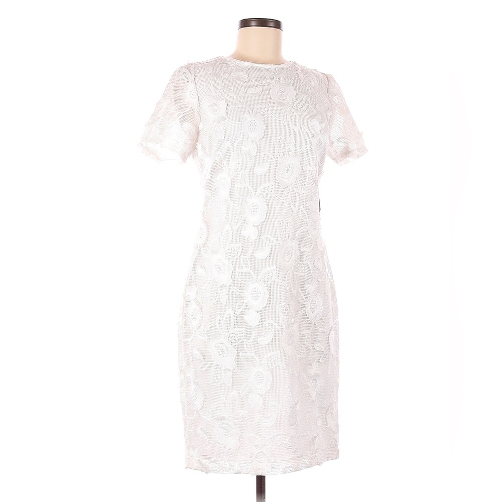 Donna Ricco Neiman Marcus White Floral Embroidered Sheath Dress NWT 8 Bridal